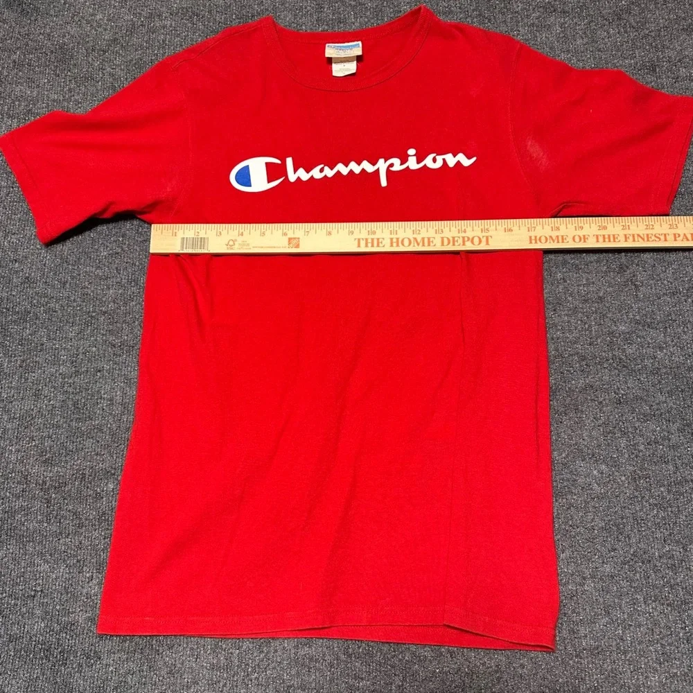 Champion Mens Script Logo‎ T-Shirt Red Short Sleeve Cotton Tee GT19 Medium